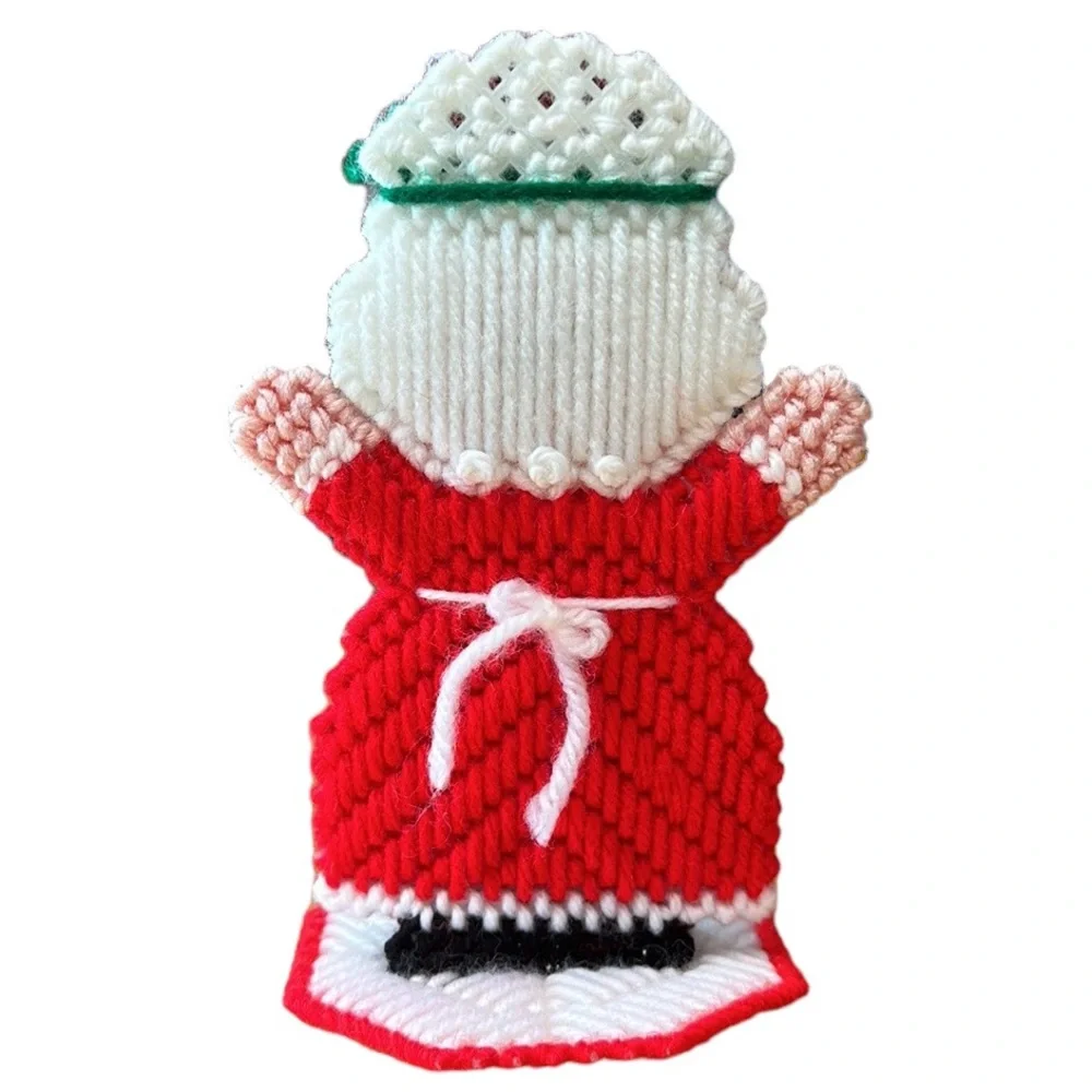 Vintage Christmas Santa & Mrs. Santa Claus Needlepoint Standing Figures Presents